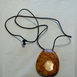Burlwood large Pendant Necklace with Black Cord minimalist natural simple